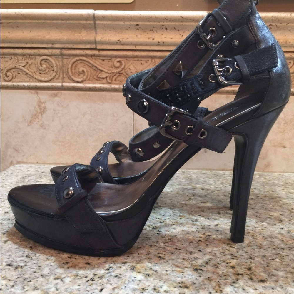 Guess Pewter Grey Embellished Strappy Sandal Pumps